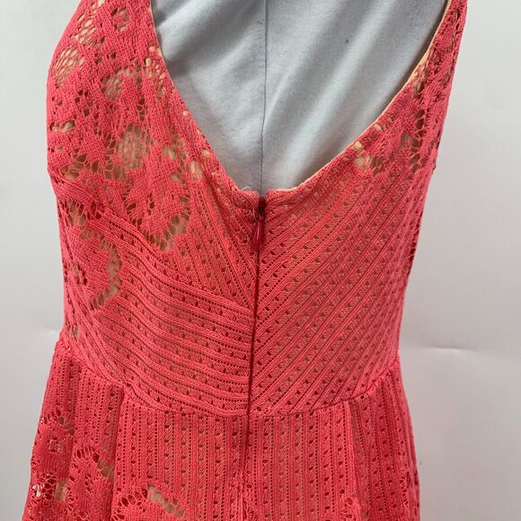 Free People Rocco Lace Dress Womens 6 Pink Crochet Cutout Back Lined Fit Flare - Picture 7 of 16
